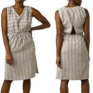 Prana Ecotropics Stripe Organic Cotton Sleeveless Midi Dress Size Large